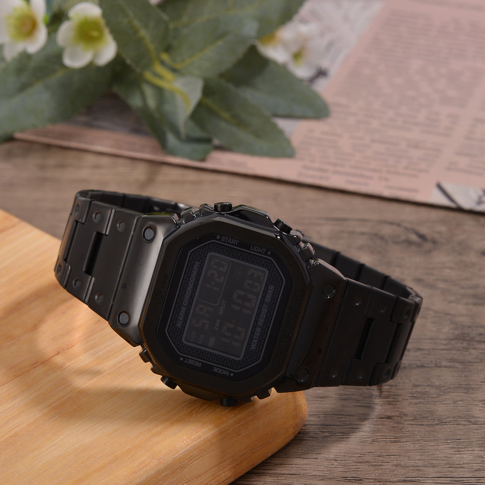 GENOA TIME V2 Japanese Movt. 5ATM Water Resistant Black Multifunctional LED Dial Watch with Stainless Steel Strap_7824471_1