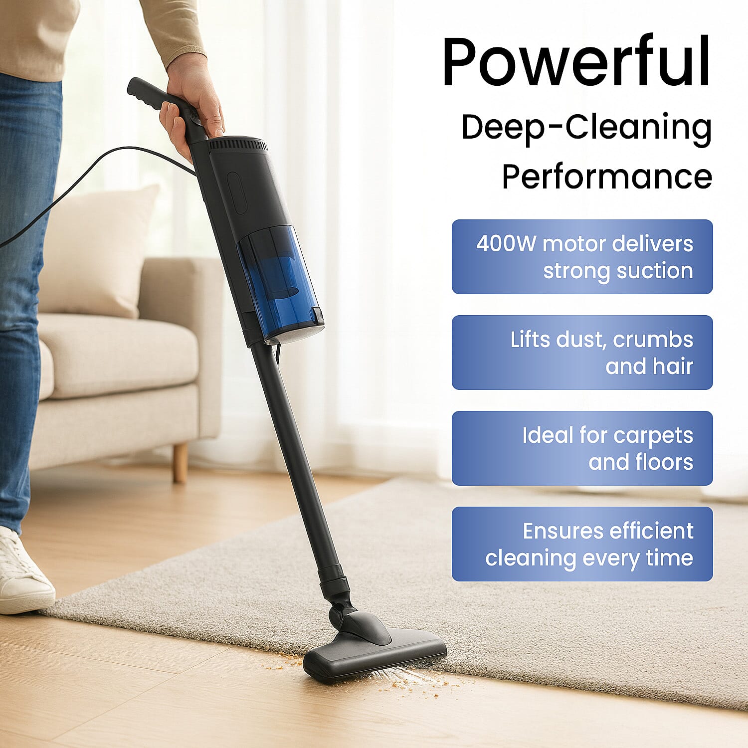 Handheld Vacuum Cleaner with Dust Storage Capacity and HEPA Filter (400W) - Black
