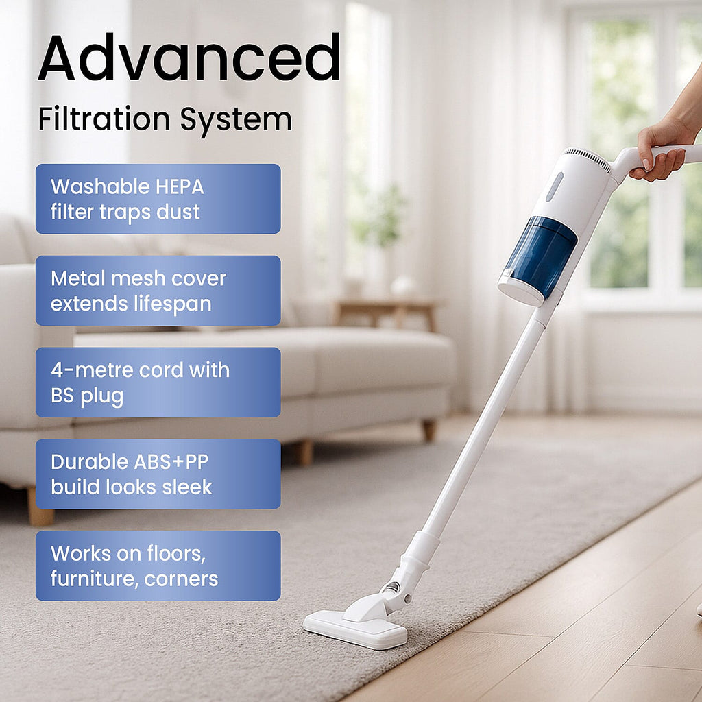 Handheld Vacuum Cleaner with Dust  Tank Storage Capacity and HEPA Filter (400W) - White