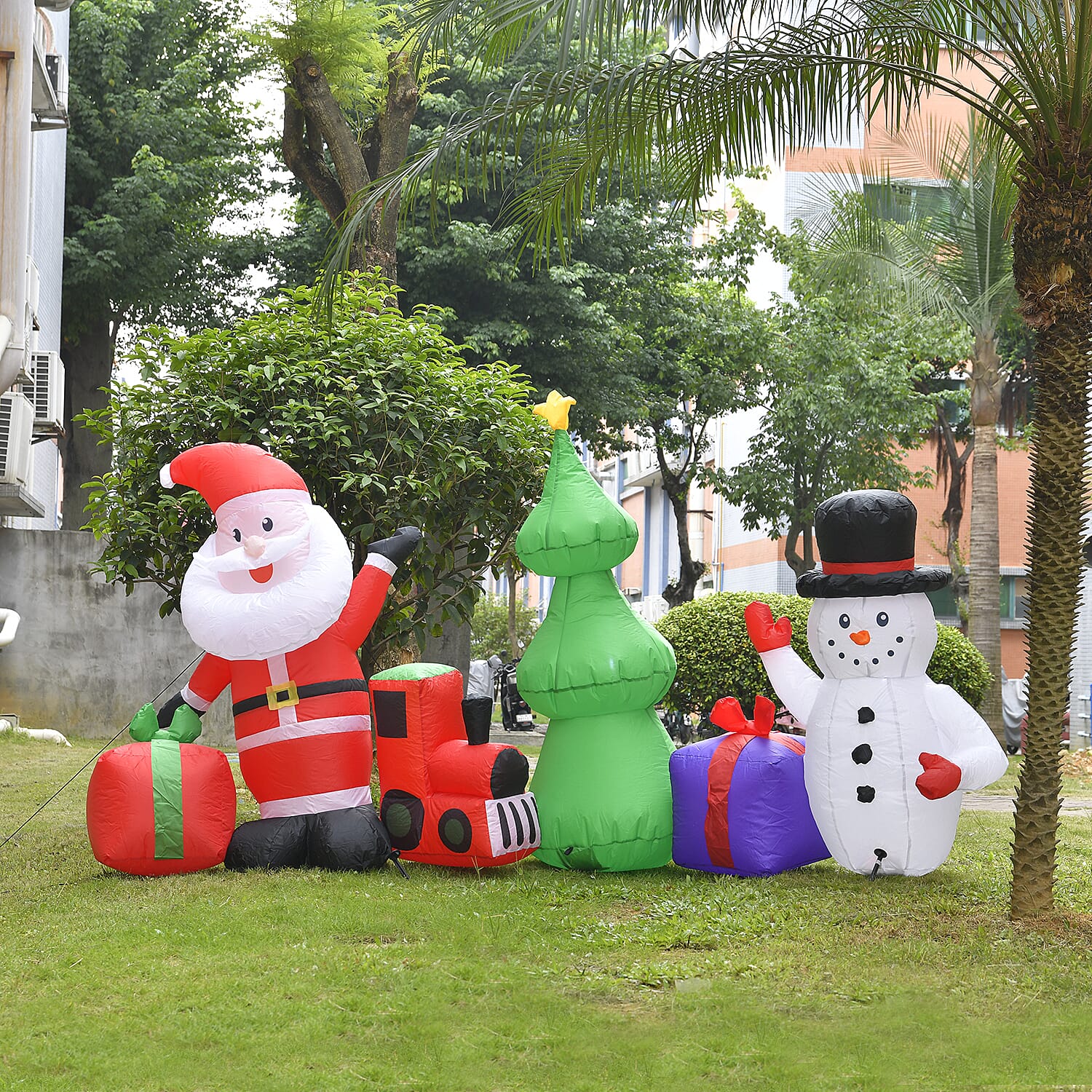 Christmas Inflatable Outdoor Decoration with LED Light featuring Santa Claus with Snowman