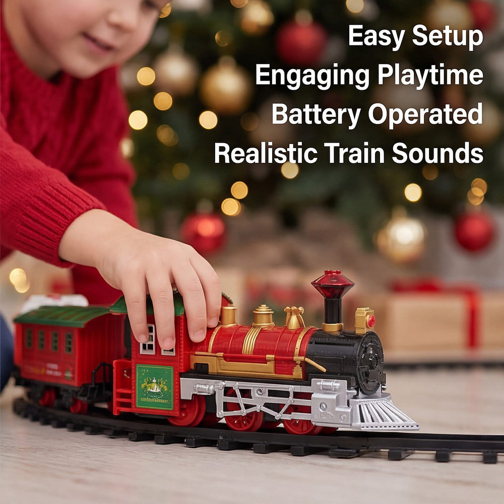 Christmas Tree Train Set Attaches To Your Tree with Realistic Sounds & Lights, Battery Operated.