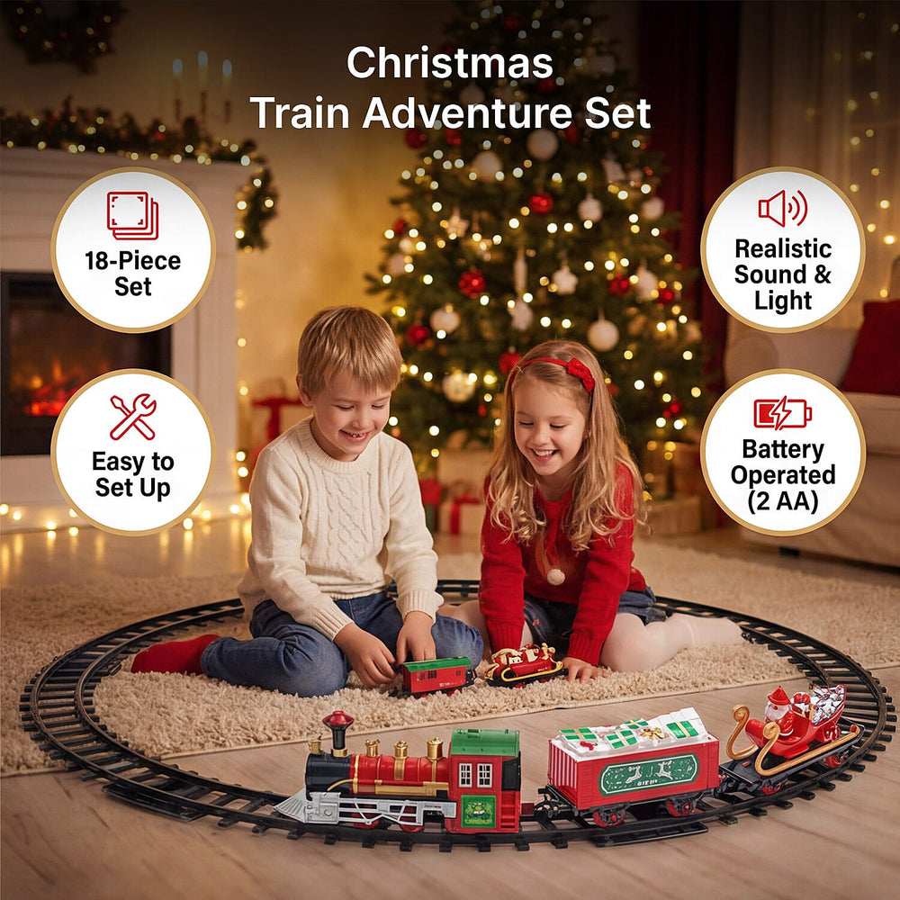 Christmas Tree Train Set Attaches To Your Tree with Realistic Sounds & Lights, Battery Operated.