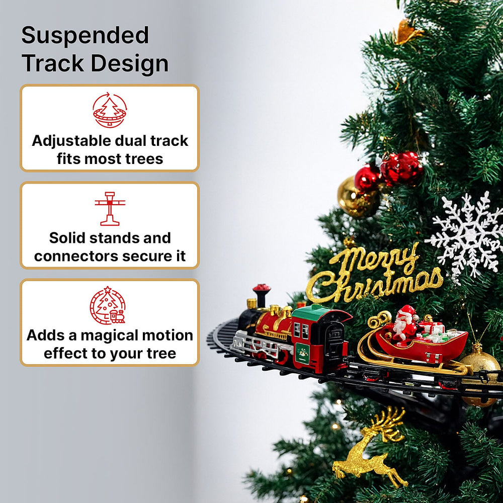 Christmas Tree Train Set Attaches To Your Tree with Realistic Sounds & Lights, Battery Operated.