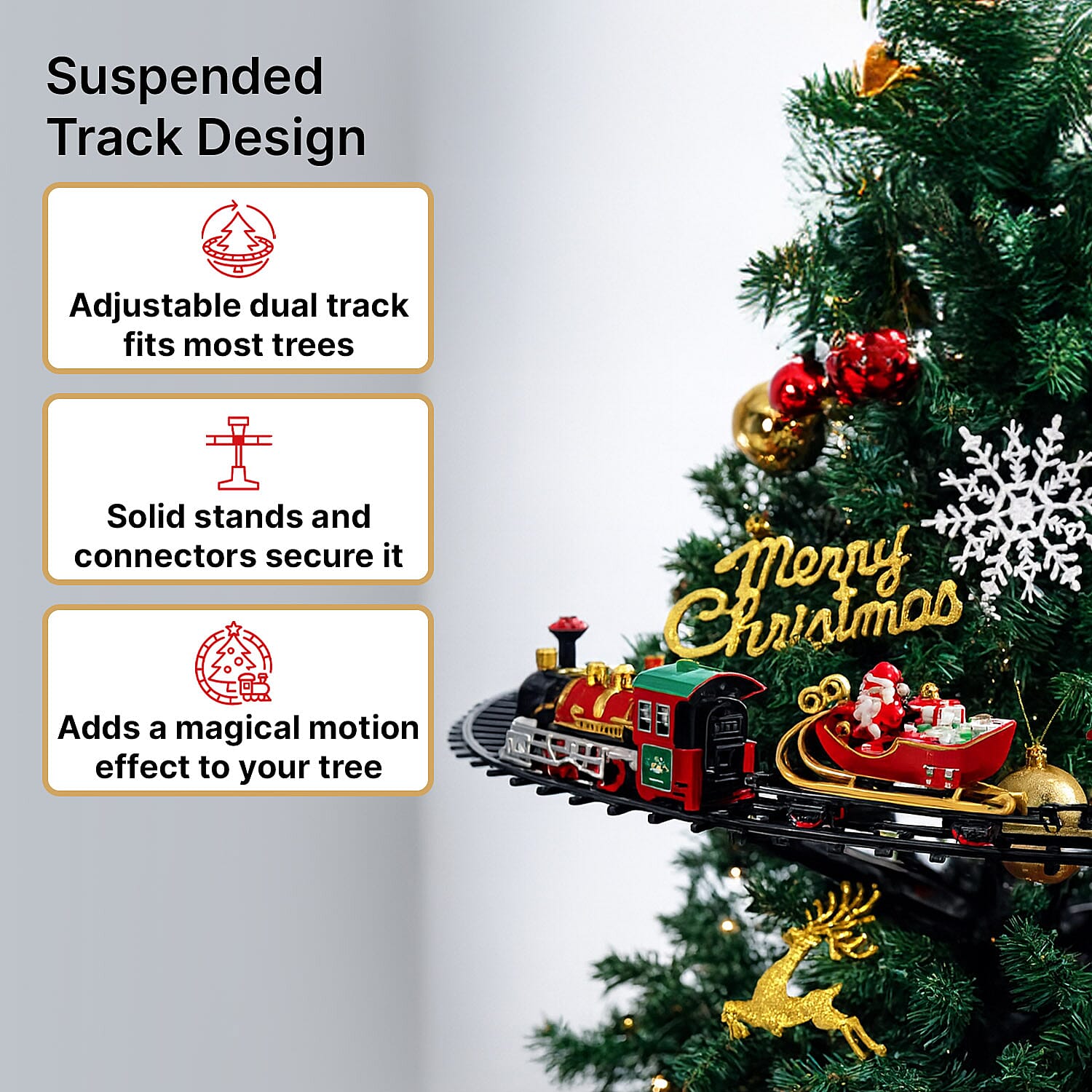 Christmas Tree Train Set Attaches To Your Tree with Realistic Sounds & Lights, Battery Operated.