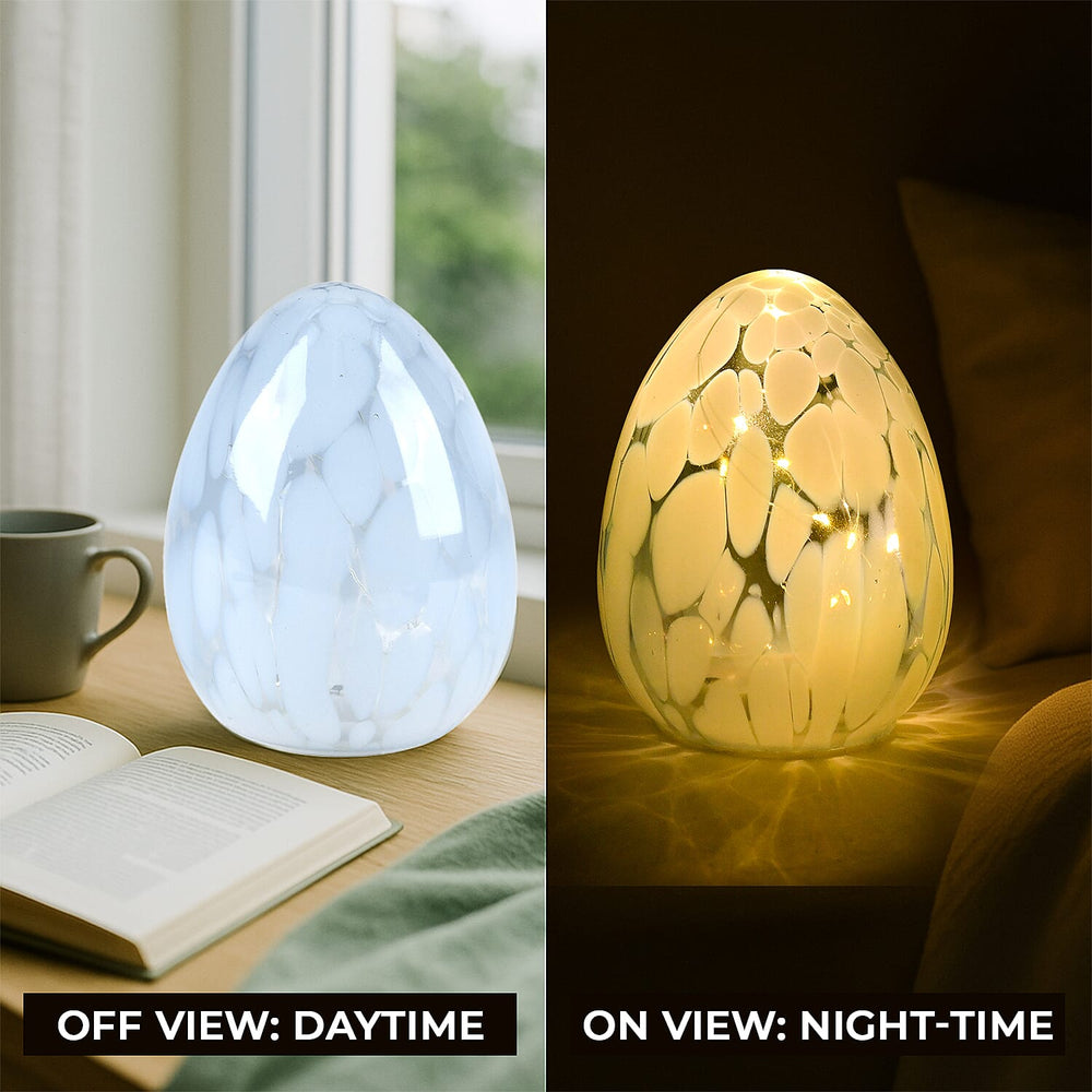 Ambient Egg Glass LED Lamp with String Lights (3xAAA Battery not inc.) - Light Blue