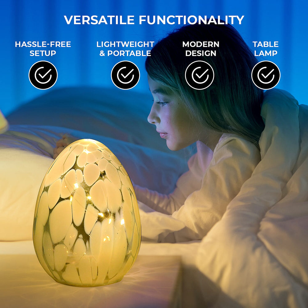 Ambient Egg Glass LED Lamp with String Lights (3xAAA Battery not inc.) - Light Blue