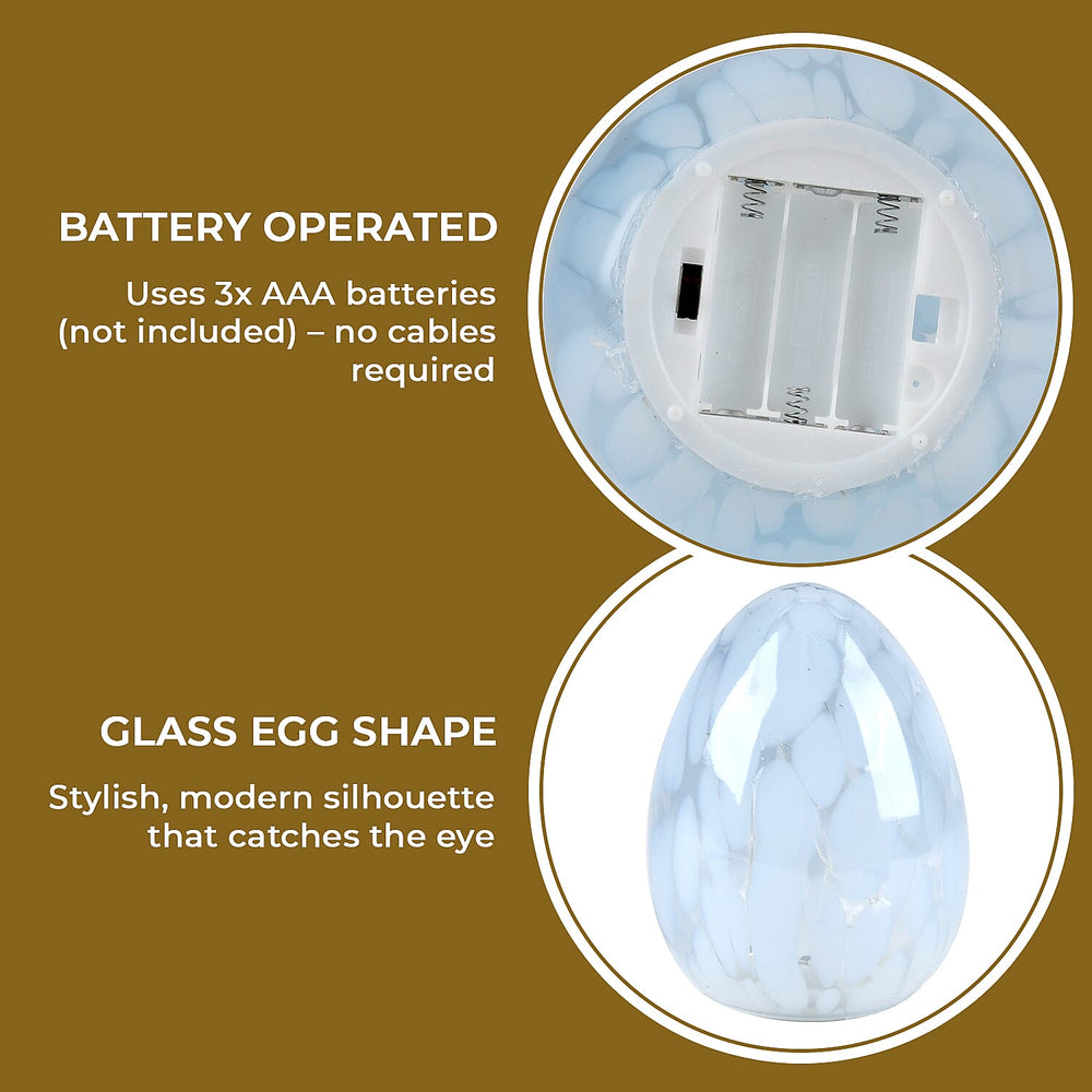 Ambient Egg Glass LED Lamp with String Lights (3xAAA Battery not inc.) - Light Blue