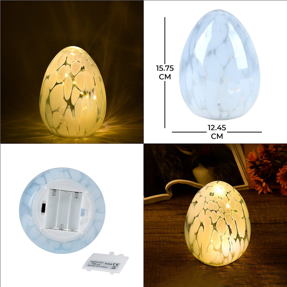 Ambient Egg Glass LED Lamp with String Lights (3xAAA Battery not inc.) - Light Blue