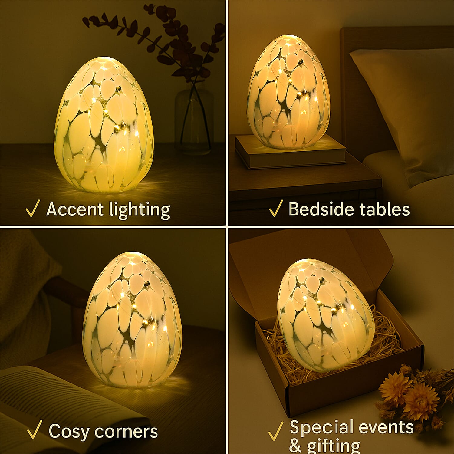 Ambient Egg Glass LED Lamp with String Lights (3xAAA Battery not inc.) - Light Green