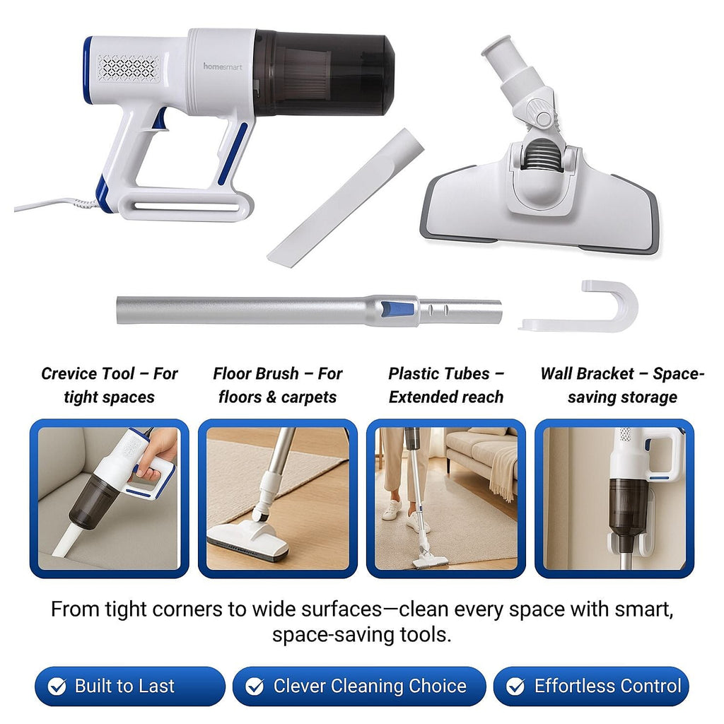 Homesmart Handheld and Floor Vacuum Cleaner - 400W Poweful Suction, Lightweight, Low Noise, 800ml Tank Capacity with Hepa Filter, 4M Long Cord Length - Blue