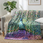 Digital printed flannel blanket with peacock pattern