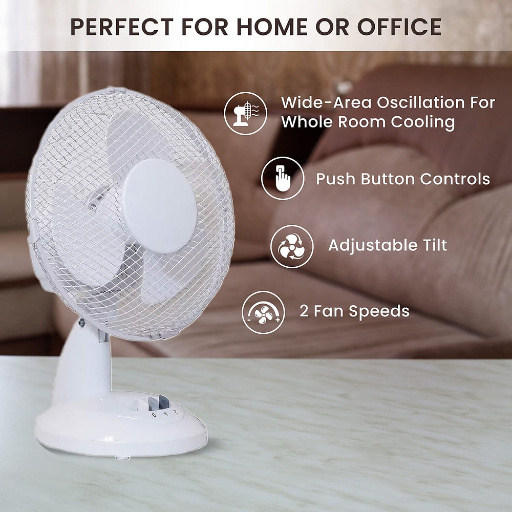 The Prem-I-Air 9Inch (23 cm) Oscillating Desktop Fan with 2 Speed Settings - White