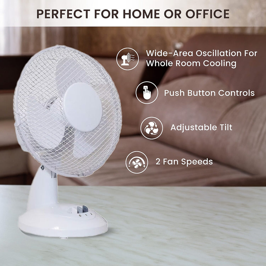 The Prem-I-Air 9Inch (23 cm) Oscillating Desktop Fan with 2 Speed Settings - White