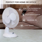 The Prem-I-Air 9Inch (23 cm) Oscillating Desktop Fan with 2 Speed Settings - White