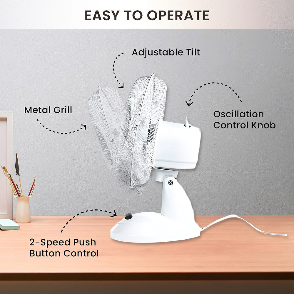 The Prem-I-Air 9Inch (23 cm) Oscillating Desktop Fan with 2 Speed Settings - White