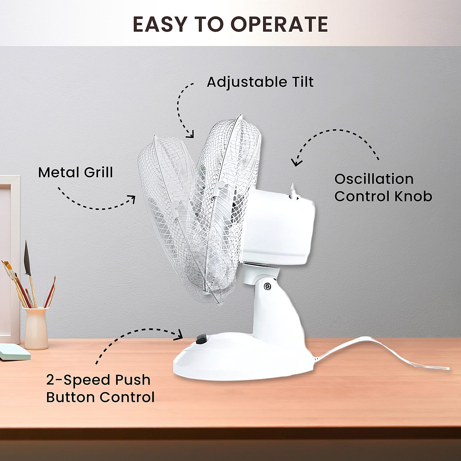The Prem-I-Air 9Inch (23 cm) Oscillating Desktop Fan with 2 Speed Settings - White