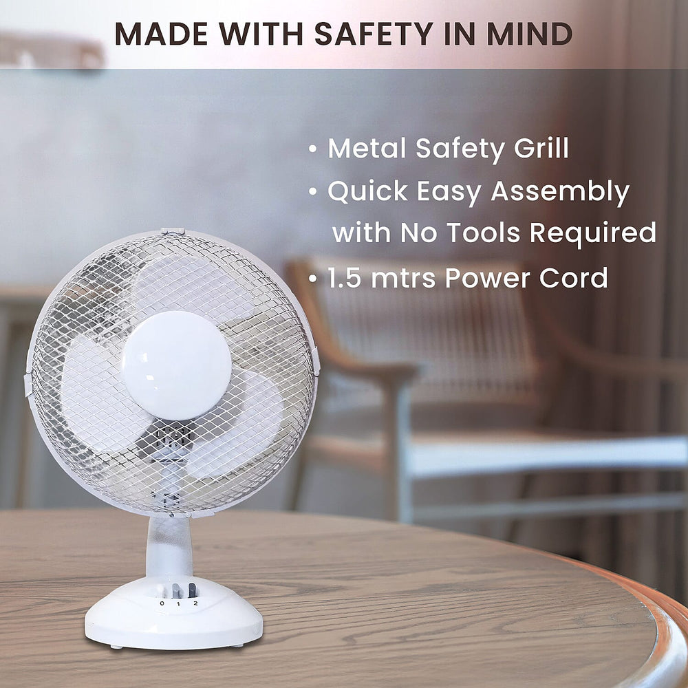 The Prem-I-Air 9Inch (23 cm) Oscillating Desktop Fan with 2 Speed Settings - White