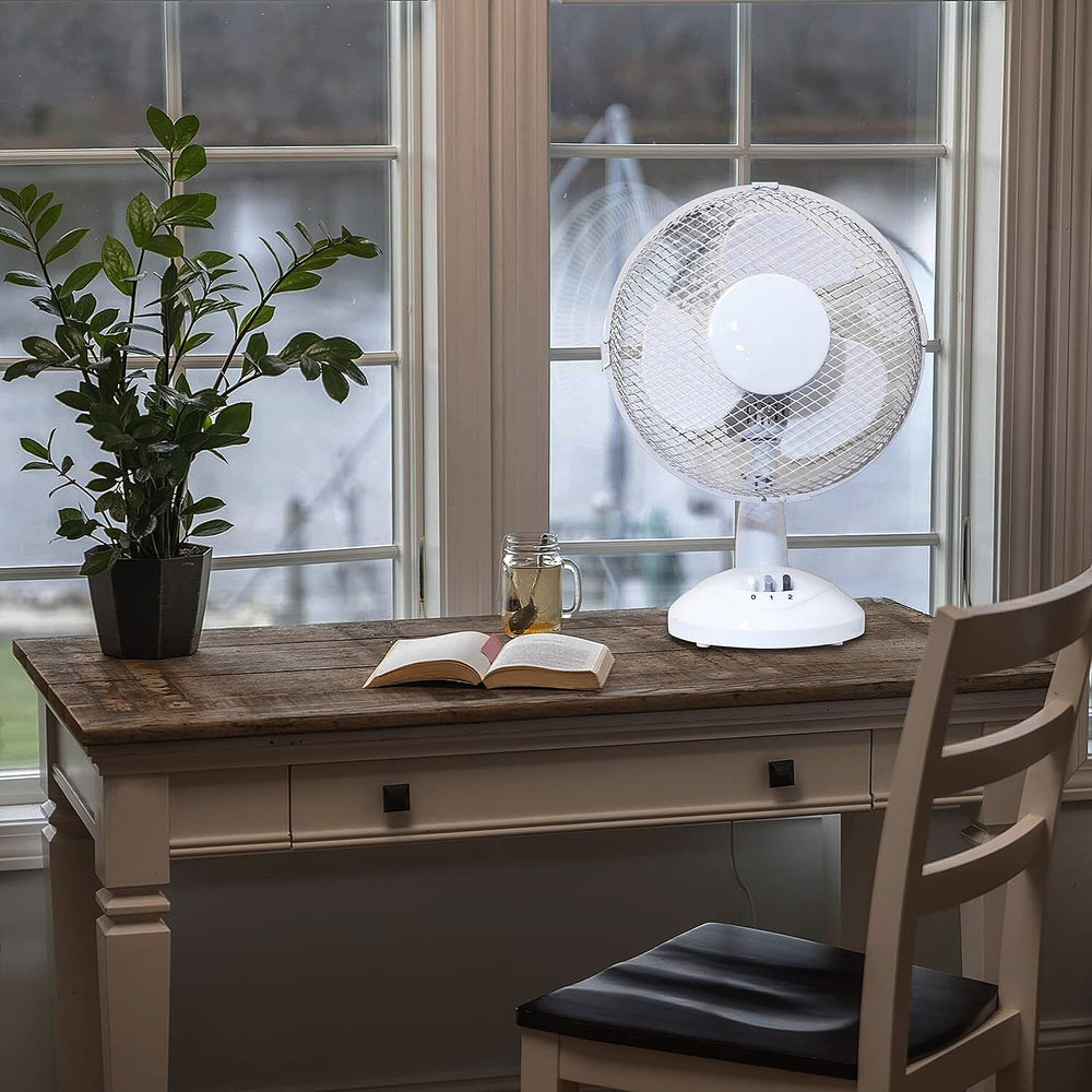 The Prem-I-Air 9Inch (23 cm) Oscillating Desktop Fan with 2 Speed Settings - White