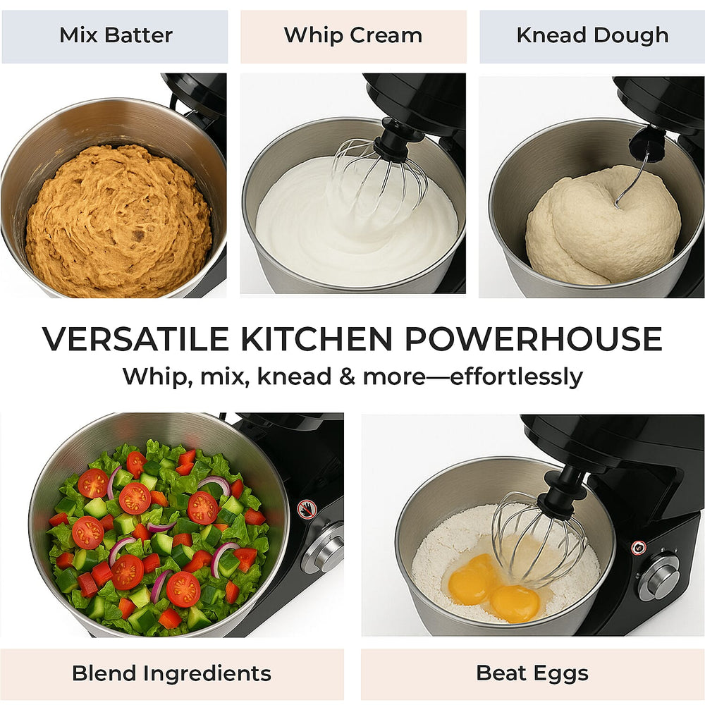 Multifunctional Electric Stand Mixer with 3 Attachments (4.5L stainless steel bowl , Power 800W) - Black