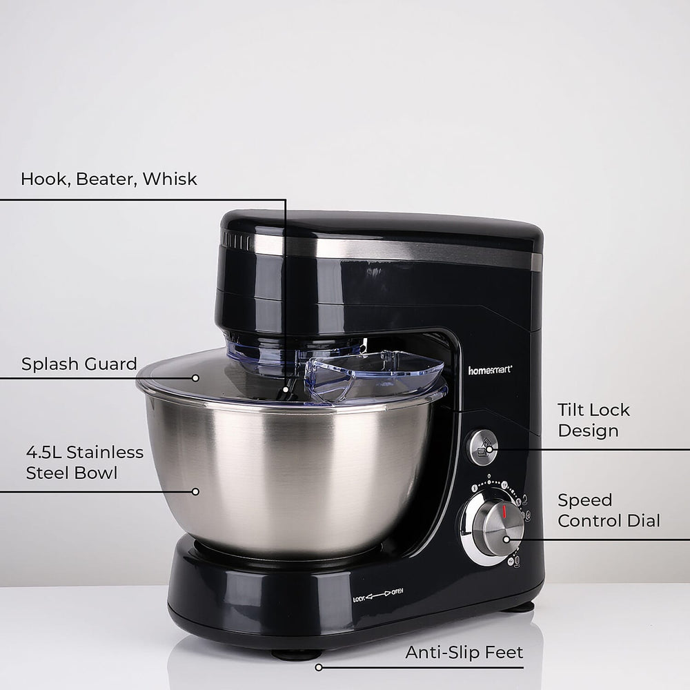 Multifunctional Electric Stand Mixer with 3 Attachments (4.5L stainless steel bowl , Power 800W) - Black