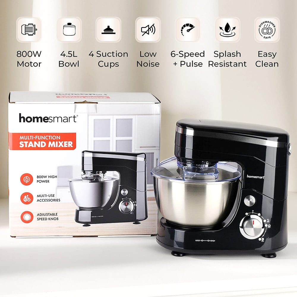 Multifunctional Electric Stand Mixer with 3 Attachments (4.5L stainless steel bowl , Power 800W) - Black