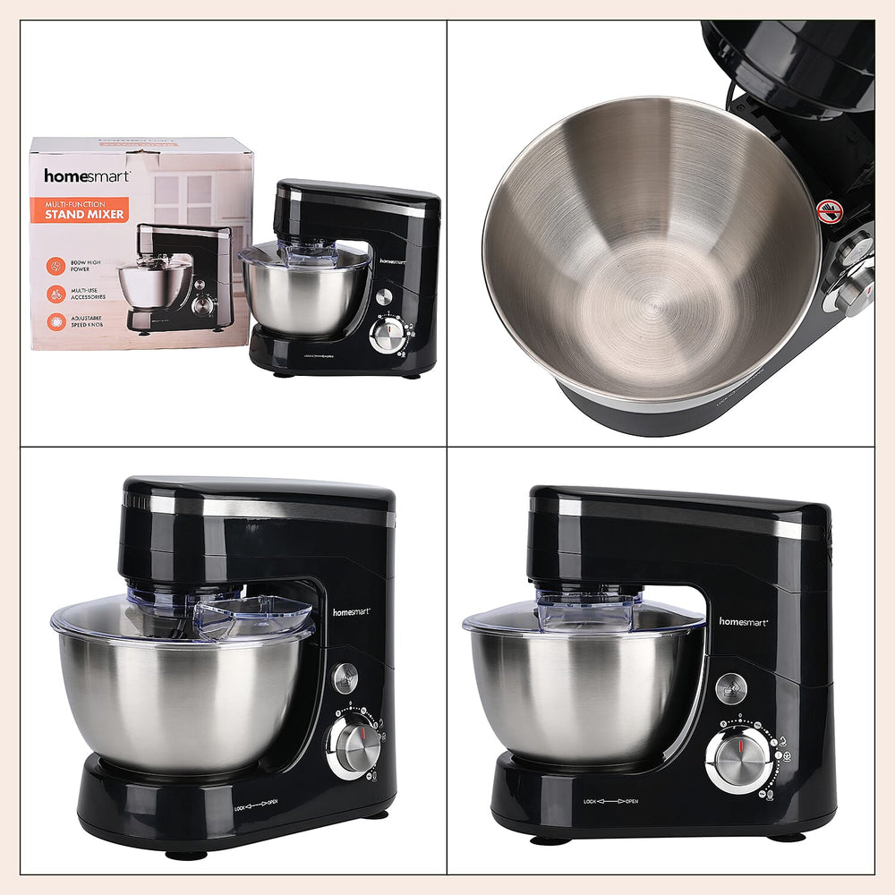 Multifunctional Electric Stand Mixer with 3 Attachments (4.5L stainless steel bowl , Power 800W) - Black