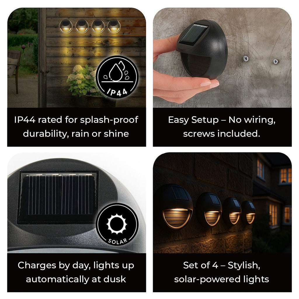 Maxxmee Solar Fence Lights Solar Lamp Set of 4  Round - Black