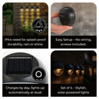 Maxxmee Solar Fence Lights Solar Lamp Set of 4  Round - Black