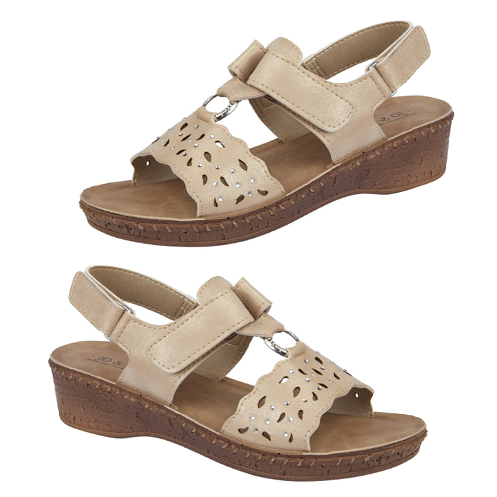 Jo - Joe Ladies MALTA Leatherette T-Bar Adjustable Sandal (Size 4) - Gold