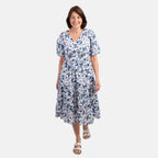 MITZY 100% Viscose Floral Dobby Spot Dress (Size 12) - Blue_7843237
