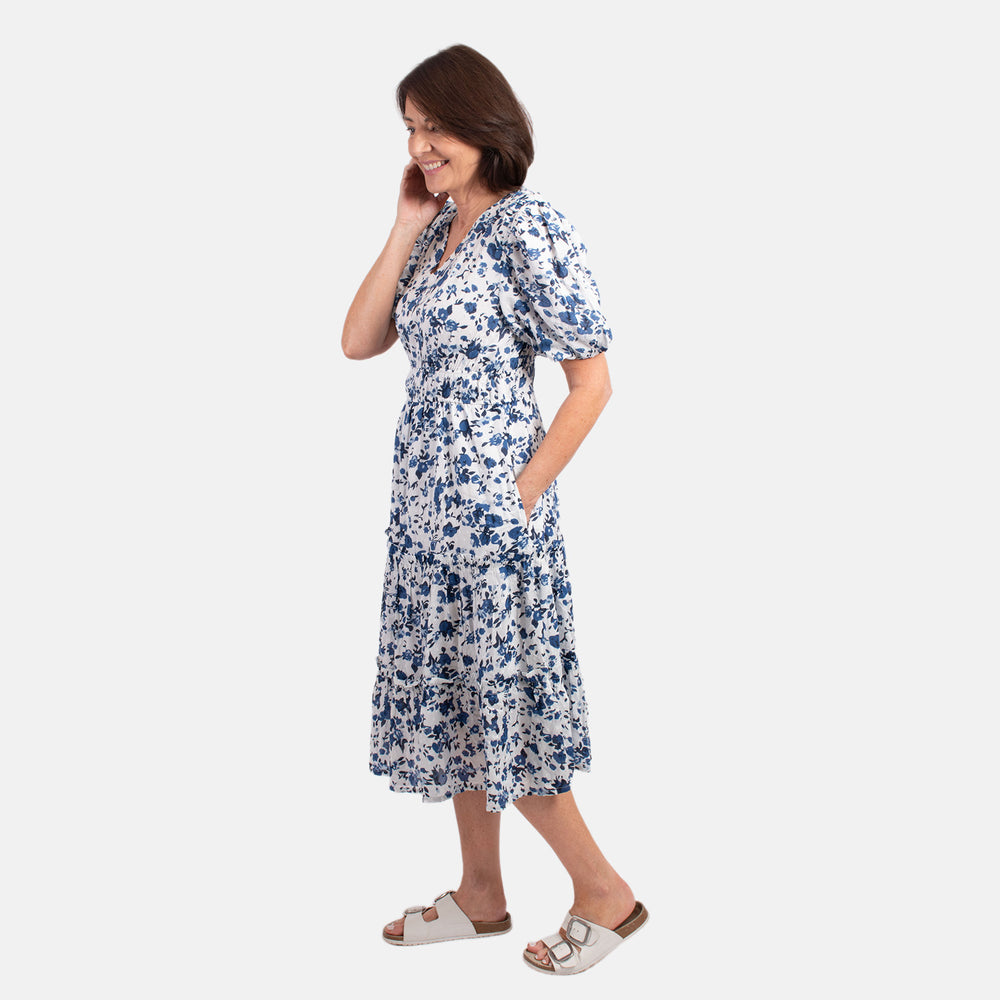 MITZY 100% Viscose Floral Dobby Spot Dress (Size 12) - Blue_7843237_1