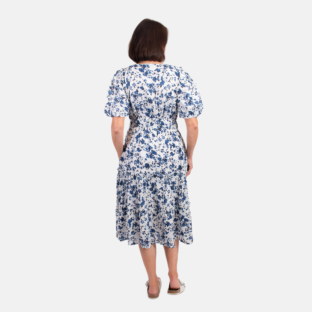MITZY 100% Viscose Floral Dobby Spot Dress (Size 12) - Blue_7843237_2