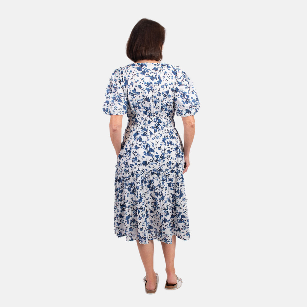 MITZY 100% Viscose Floral Dobby Spot Dress (Size 12) - Blue_7843237_2