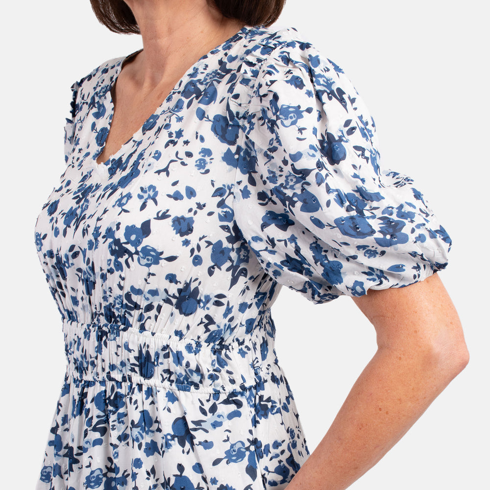 MITZY 100% Viscose Floral Dobby Spot Dress (Size 12) - Blue_7843237_3