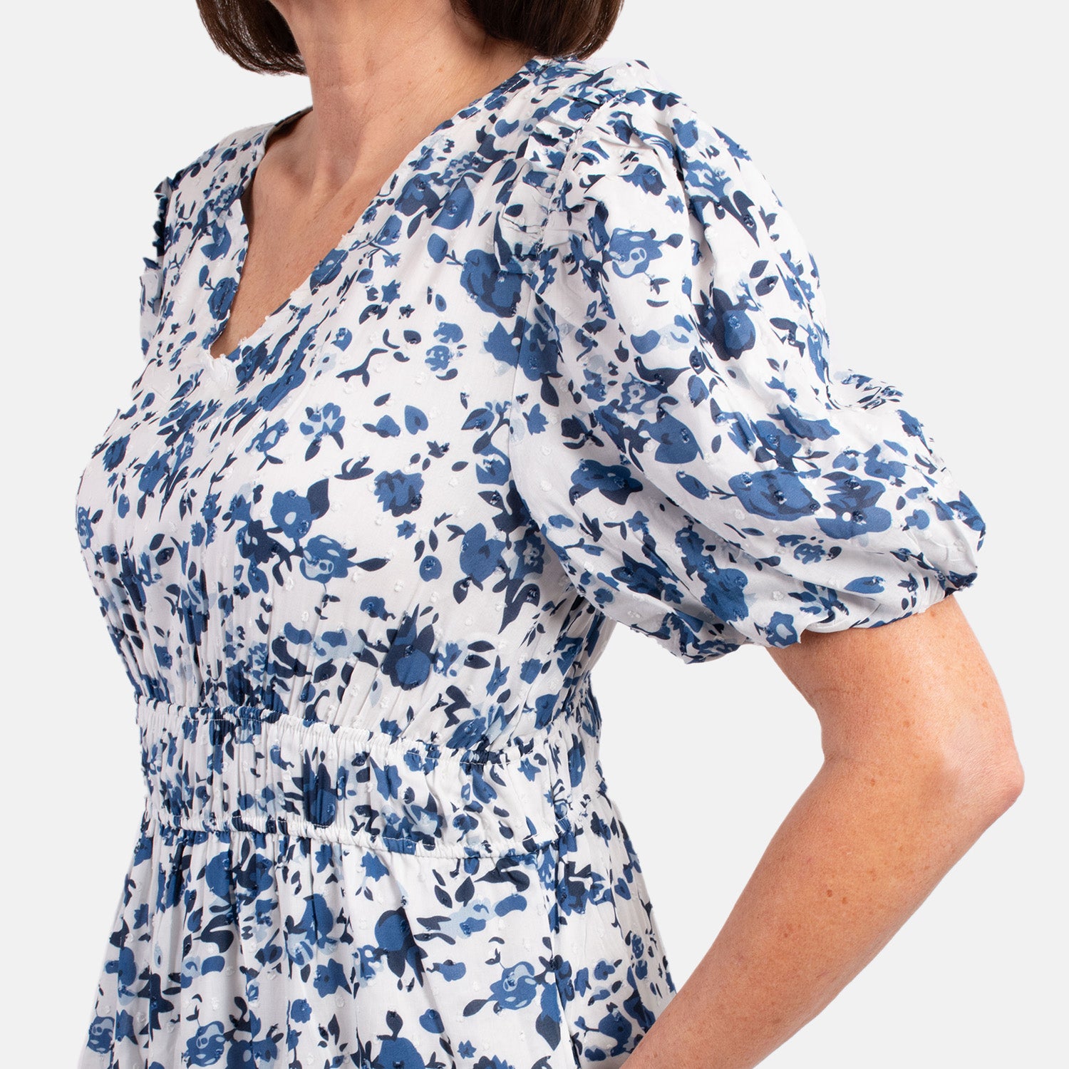 MITZY 100% Viscose Floral Dobby Spot Dress (Size 12) - Blue_7843237_3