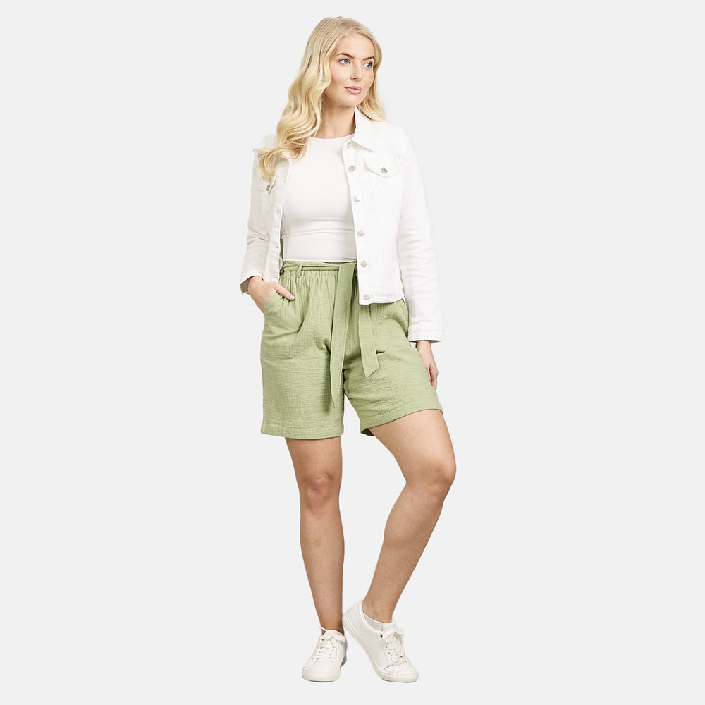 Mudflower 100% Cotton Knee-length Belted Shorts (Size 12) - Green