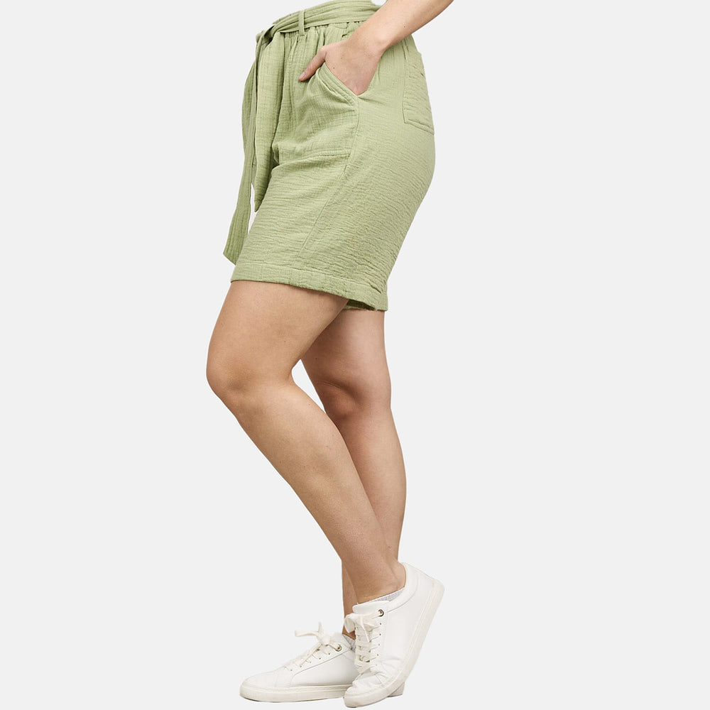 Mudflower 100% Cotton Knee-length Belted Shorts (Size 12) - Green