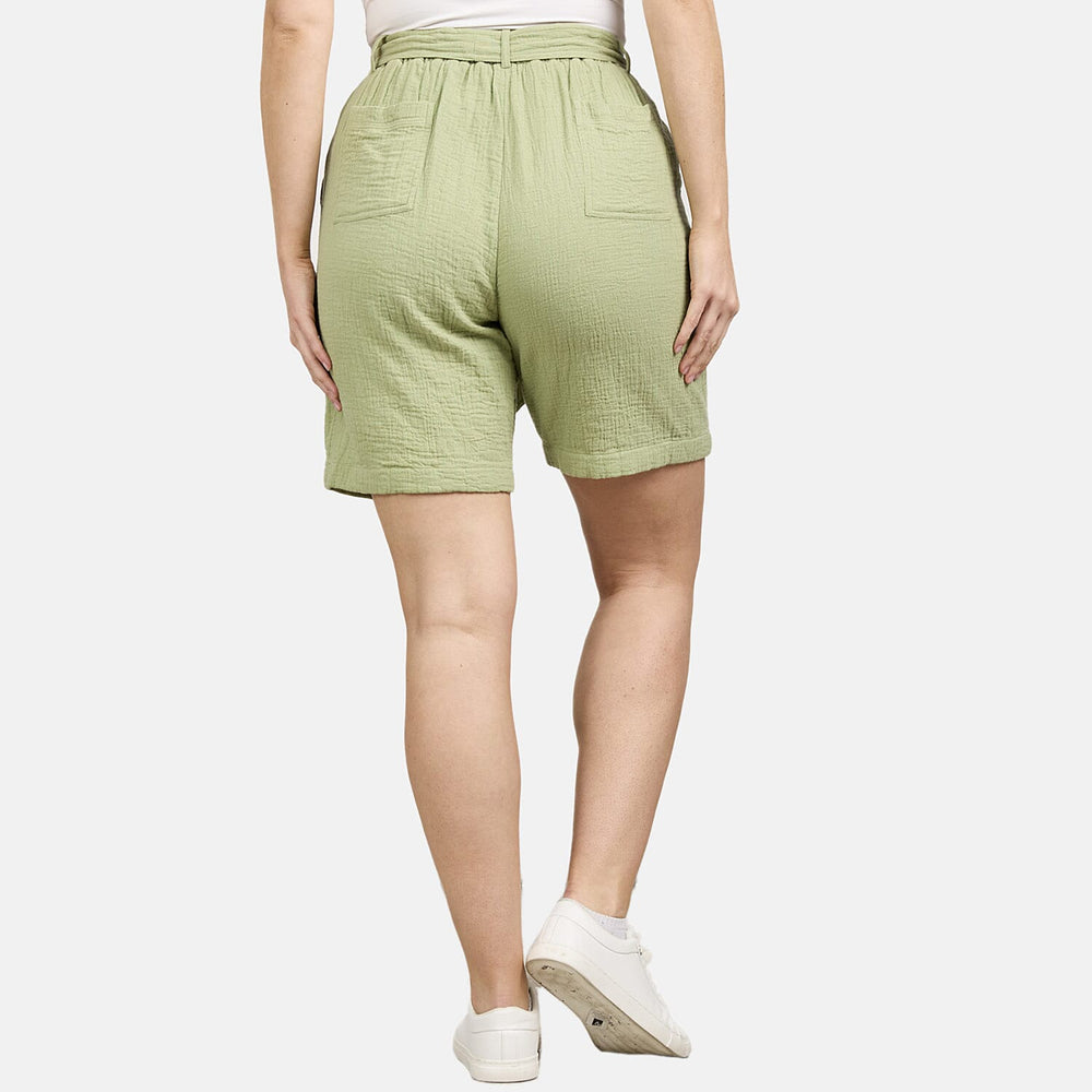 Mudflower 100% Cotton Knee-length Belted Shorts (Size 12) - Green