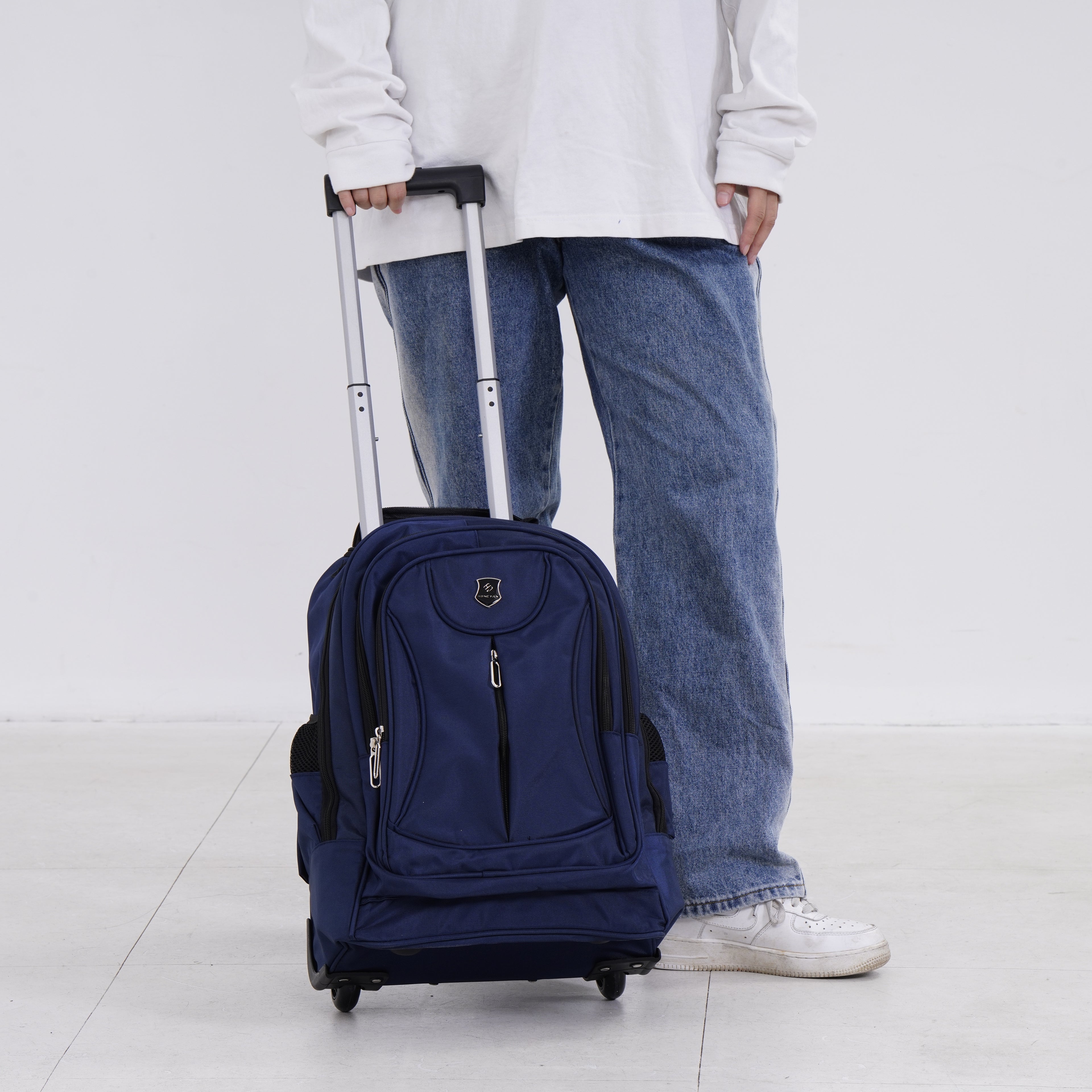 Polyester Patterned Backpack (Size 31x20x46 cm) - Navy & Black_7845890_1