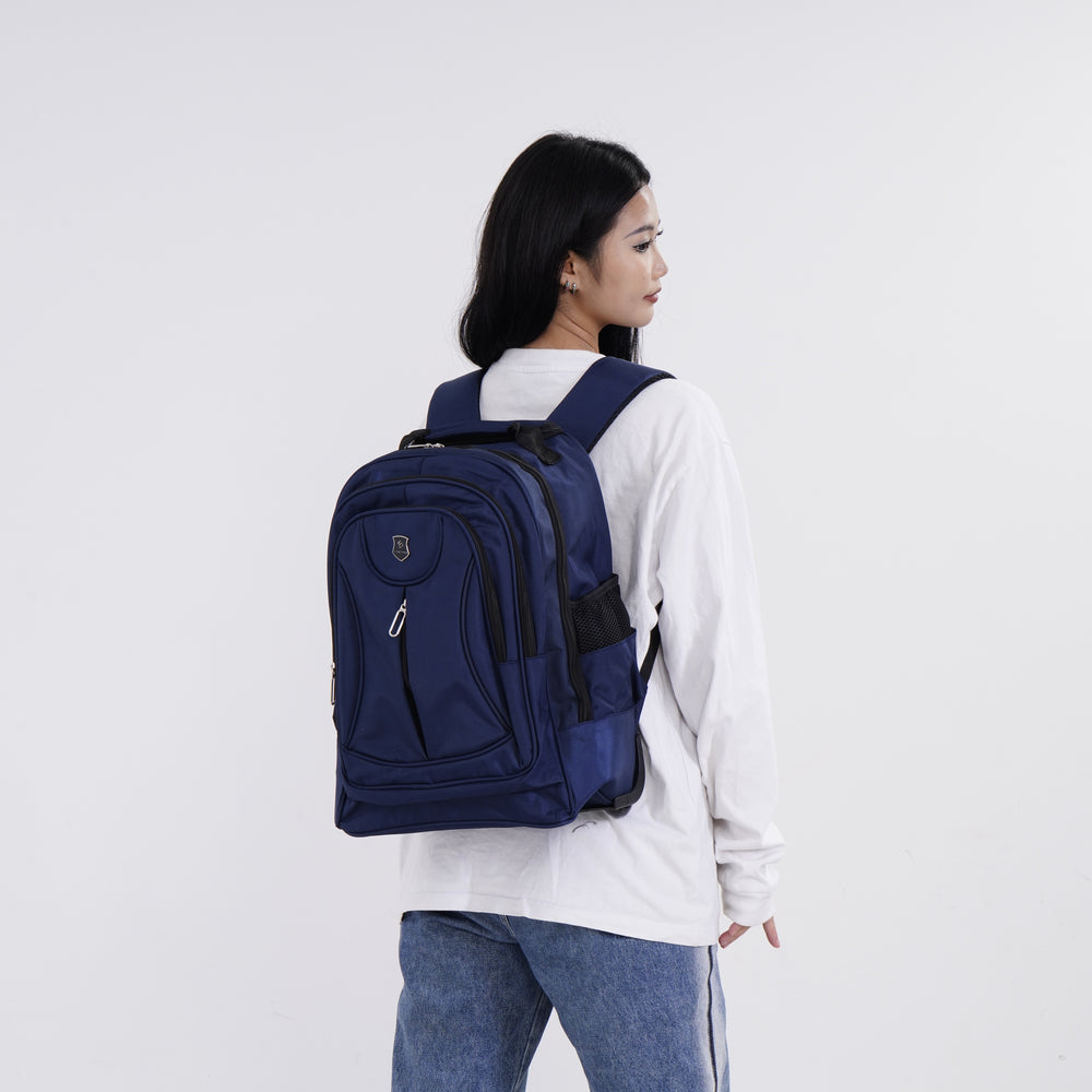 Polyester Patterned Backpack (Size 31x20x46 cm) - Navy & Black_7845890_2