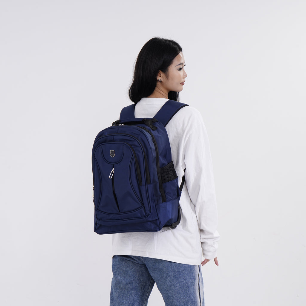 Polyester Patterned Backpack (Size 31x20x46 cm) - Navy & Black_7845890_2
