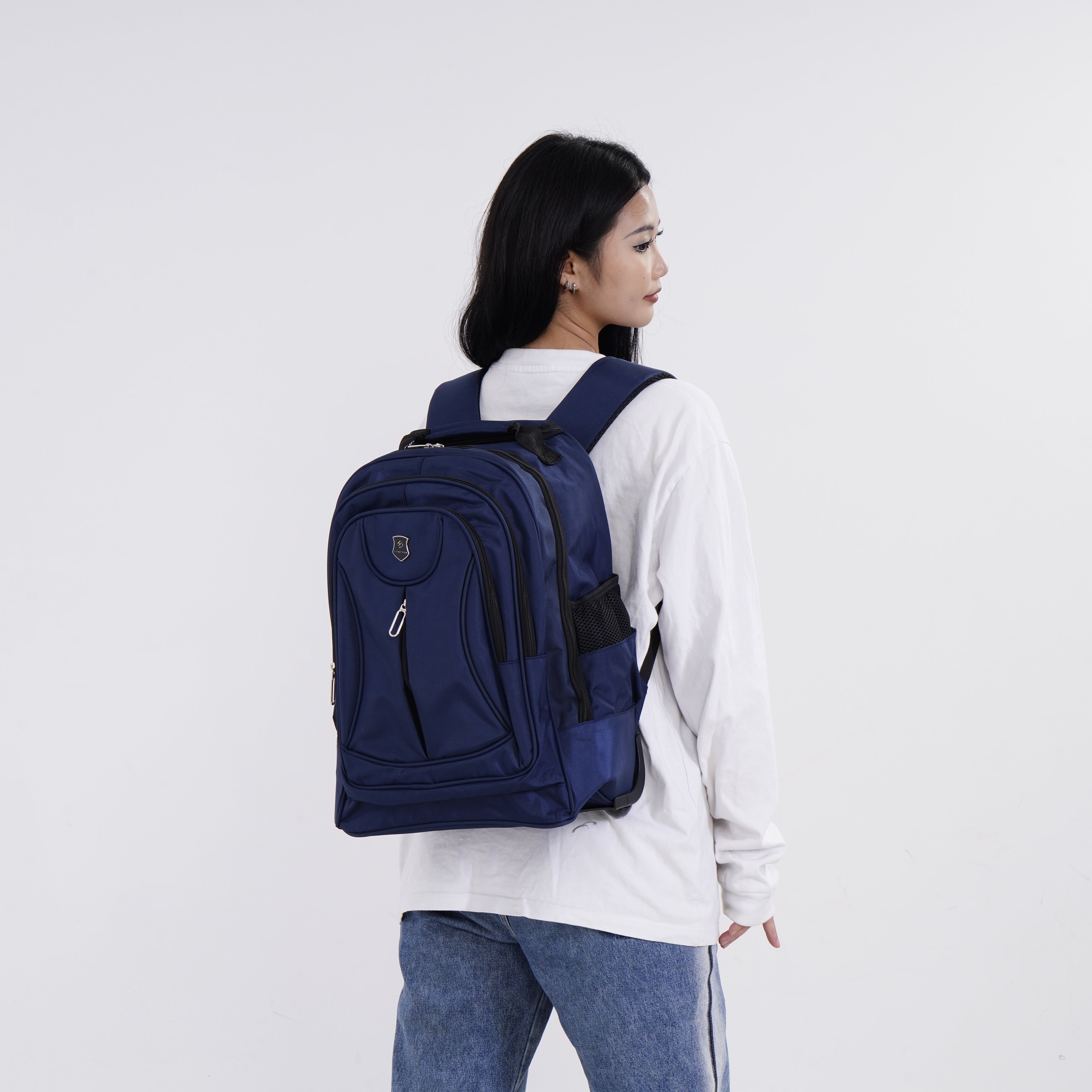 Polyester Patterned Backpack (Size 31x20x46 cm) - Navy & Black_7845890_2