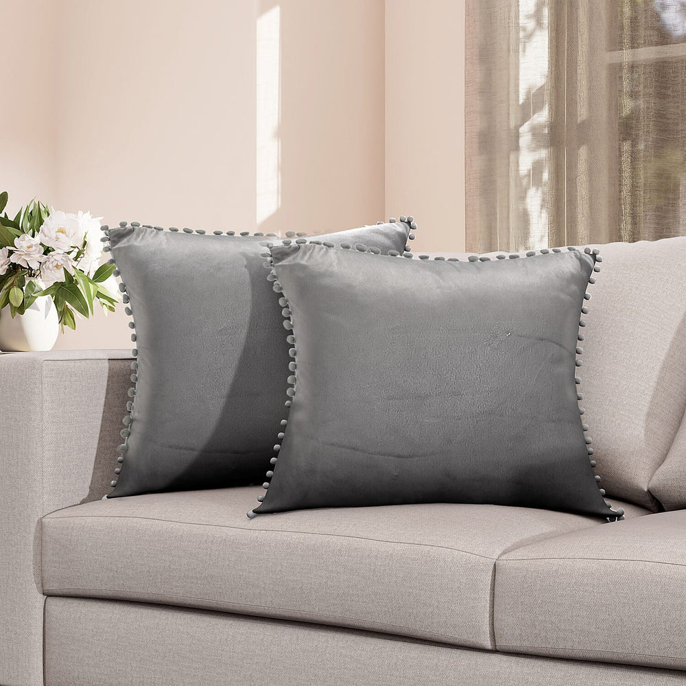 Set of 2- Solid Velvet Cushion Cover (Size 45x45 Cm) - Grey