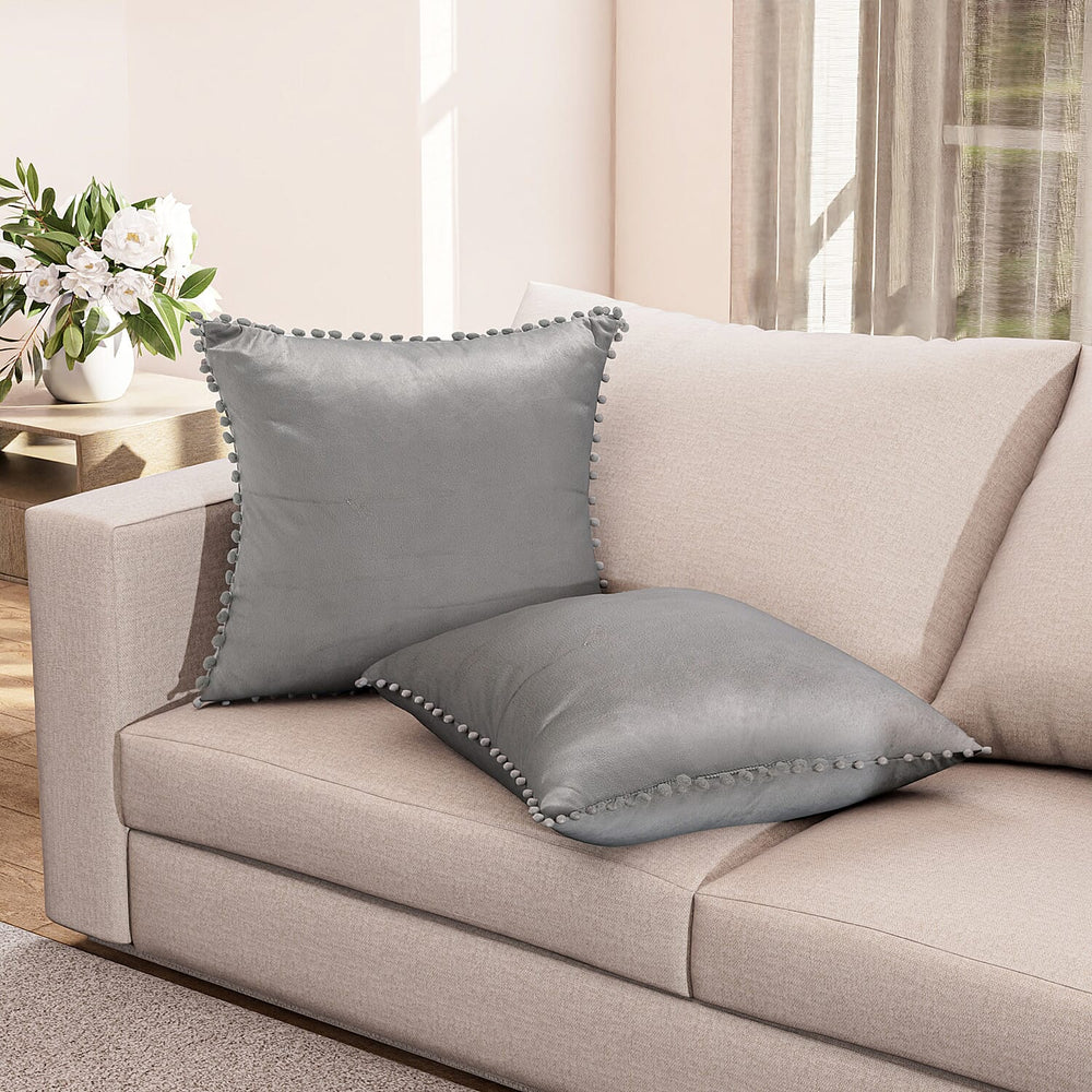 Set of 2- Solid Velvet Cushion Cover (Size 45x45 Cm) - Grey