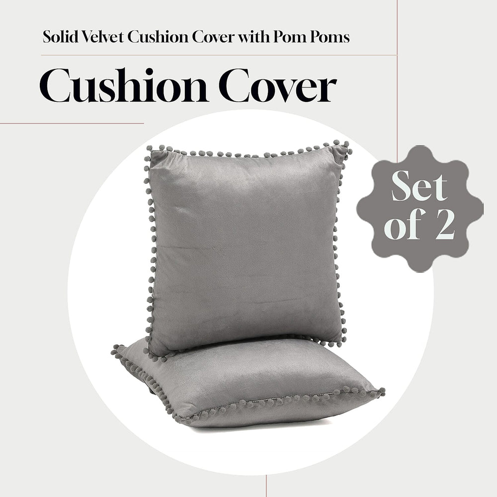 Set of 2- Solid Velvet Cushion Cover (Size 45x45 Cm) - Grey