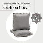 Set of 2- Solid Velvet Cushion Cover (Size 45x45 Cm) - Grey