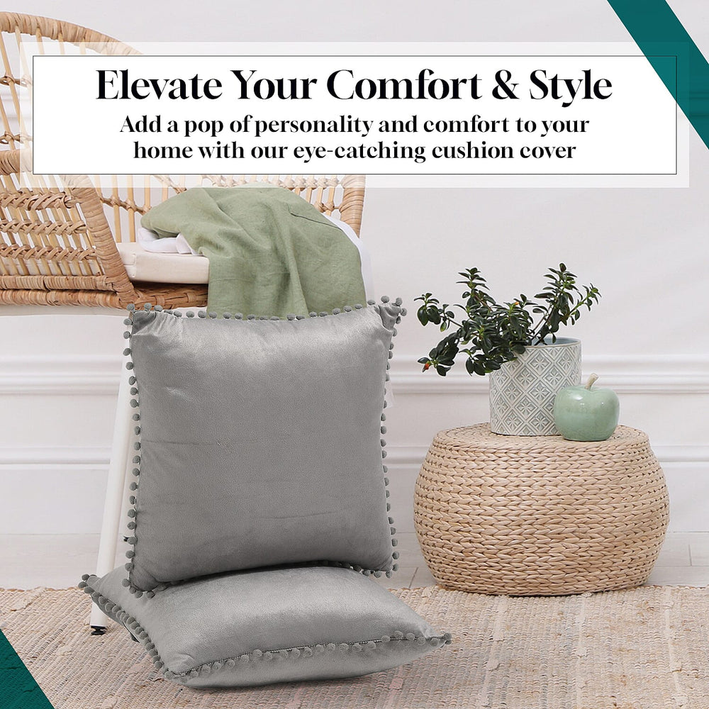 Set of 2- Solid Velvet Cushion Cover (Size 45x45 Cm) - Grey
