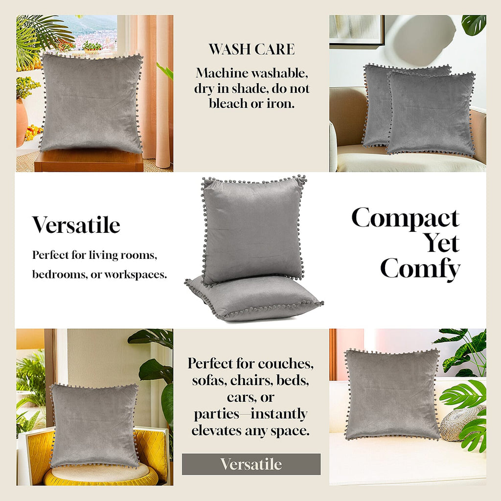 Set of 2- Solid Velvet Cushion Cover (Size 45x45 Cm) - Grey