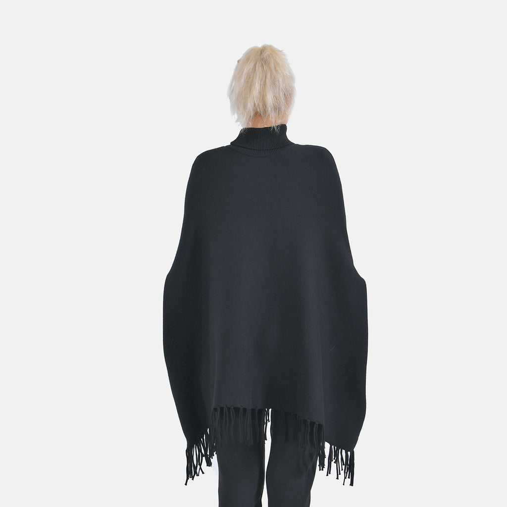 La Marey High Tie Tassel Poncho (One Size) - Black_7848450_1