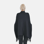 La Marey High Tie Tassel Poncho (One Size) - Black_7848450_1